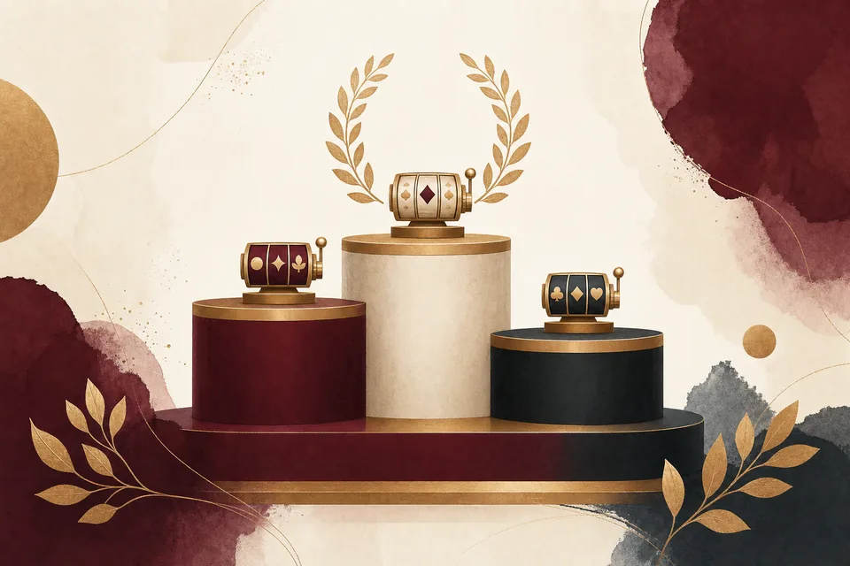 Editorial illustration of a ranked best-of slots guide