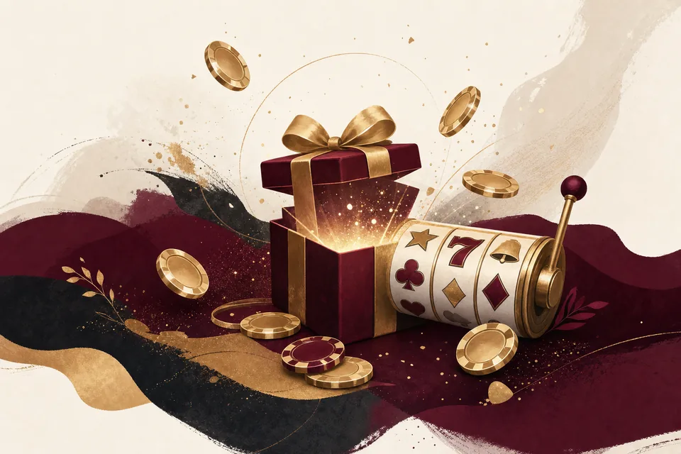 Editorial illustration of UK casino welcome bonuses and free spins