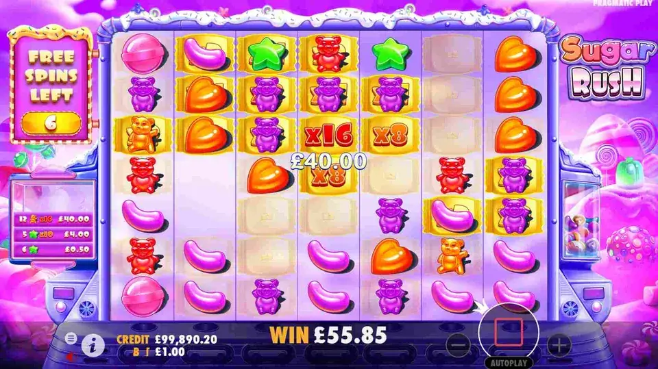 Free-spins round, where sticky multiplier spots stack to x16 and x8 for bigger cluster wins.